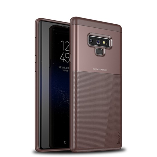 IPAKY Grid Pattern PC Frame and TPU Combo Phone Case priekš Samsung Galaxy Note 9 N960 - Brūns - silikona ar plastikas rāmi aizmugures apvalks (bampers, vāciņš, TPU silicone cover, bumper shell)