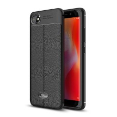 Litchi Skin PU Leather Coated TPU Mobile Phone Case priekš Xiaomi Redmi 6A - Melns - ādas imitācijas triecienizturīgs silikona aizmugures apvalks (maciņš, bampers, vāciņš, slim cover, bumper, back case)