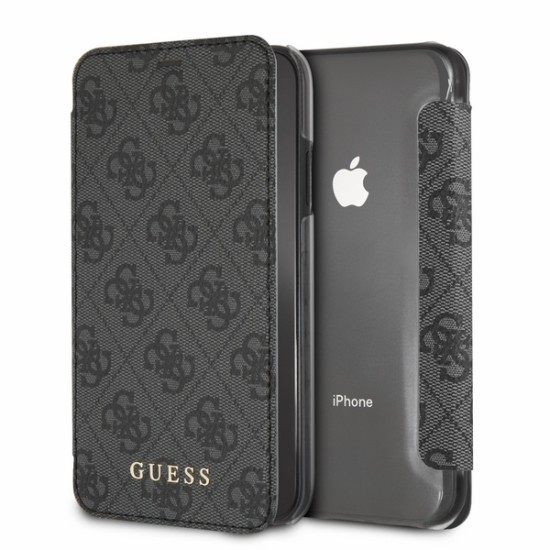 Guess Charms series GUFLBKI65GF4GGR priekš Apple iPhone XS Max - Tumši Pelēks - sāniski atverams maciņš (ādas maks, grāmatiņa, leather book wallet case cover)