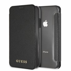 Guess Iridescent series GUFLBKI65IGLTBK priekš Apple iPhone XS Max - Melns - sāniski atverams maciņš (ādas maks, grāmatiņa, leather book wallet case cover stand)