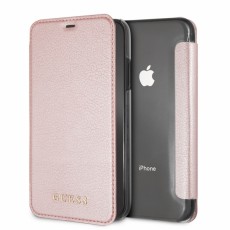 Guess Iridescent series GUFLBKI65IGLTRG priekš Apple iPhone XS Max - Rozā Zelts - sāniski atverams maciņš (ādas maks, grāmatiņa, leather book wallet case cover stand)