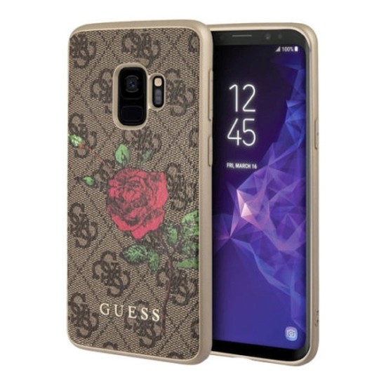 Guess Flower Desire series Back Case GUHCS94GROB priekš Samsung Galaxy S9 G960 - Brūns - ādas apvalks (bampers, vāciņš, leather case cover, bumper)