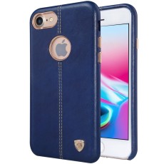 NILLKIN Englon Textured Leather Skin Hard Back Case priekš Apple iPhone 8 - Zils (ar izgriezumu) - ādas aizmugures apvalks (bampers, vāciņš, leather cover, bumper)