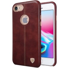 NILLKIN Englon Textured Leather Skin Hard Back Case priekš Apple iPhone 8 - Brūns (ar izgriezumu) - ādas aizmugures apvalks (bampers, vāciņš, leather cover, bumper)