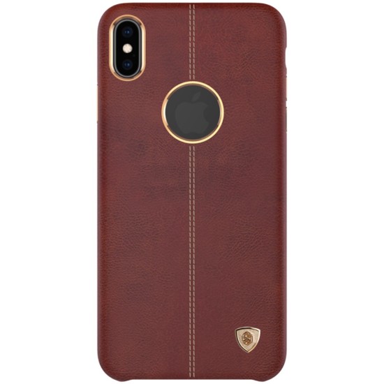 NILLKIN Englon Textured Leather Skin Hard Back Case priekš Apple iPhone XS Max - Brūns - ādas aizmugures apvalks (bampers, vāciņš, leather cover, bumper)