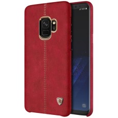 NILLKIN Englon Textured Leather Skin Hard Back Case priekš Samsung Galaxy S9 G960 - Sarkans - ādas aizmugures apvalks (bampers, vāciņš, leather cover, bumper)