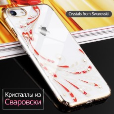 Kingxbar Swarovski Phoenix series priekš Apple iPhone 7 / 8 / SE2 (2020) / SE3 (2022) - Zelts - plastikāta aizmugures apvalks ar kristāliem / bampers-vāciņš