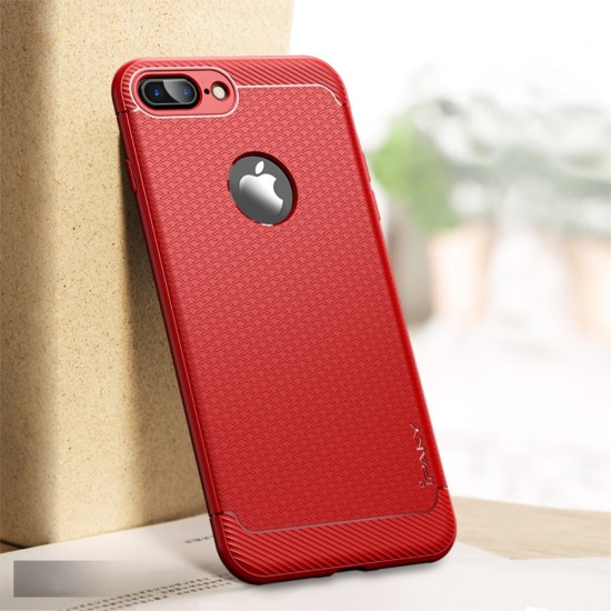 IPAKY Anti-shocking TPU Back Phone Case priekš Apple iPhone 7 Plus / 8 Plus - Sarkans - triecienizturīgs silikona aizmugures apvalks (bampers, vāciņš, slim TPU silicone case shell cover, bumper)