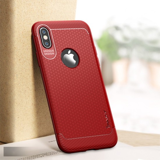 IPAKY Anti-shocking TPU Back Phone Case priekš Apple iPhone X / XS - Sarkans - triecienizturīgs silikona aizmugures apvalks (bampers, vāciņš, slim TPU silicone case shell cover, bumper)