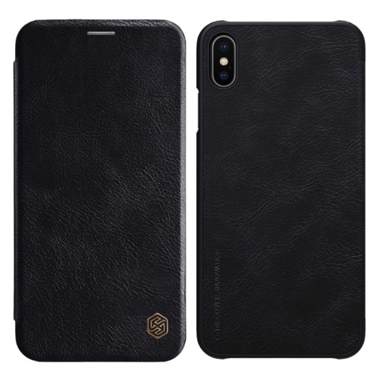 NILLKIN Qin Series Card Holder Leather Flip Case priekš Apple iPhone XS Max - Melns - sāniski atverams maciņš (ādas maks, grāmatiņa, leather book wallet case cover)
