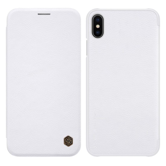 NILLKIN Qin Series Card Holder Leather Flip Case priekš Apple iPhone XS Max - Balts - sāniski atverams maciņš (ādas maks, grāmatiņa, leather book wallet case cover)