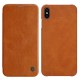 NILLKIN Qin Series Card Holder Leather Flip Case priekš Apple iPhone XS Max - Brūns - sāniski atverams maciņš (ādas maks, grāmatiņa, leather book wallet case cover)