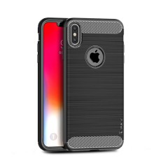 IPAKY Carbon Fibre Brushed TPU Case priekš Apple iPhone XS Max - Melns - Triecienizturīgs silikona aizmugures apvalks (bampers, vāciņš, slim TPU silicone case shell cover, bumper)