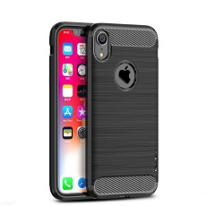 IPAKY Carbon Fibre Brushed TPU Case priekš Apple iPhone XR - Melns - Triecienizturīgs silikona aizmugures apvalks (bampers, vāciņš, slim TPU silicone case shell cover, bumper)