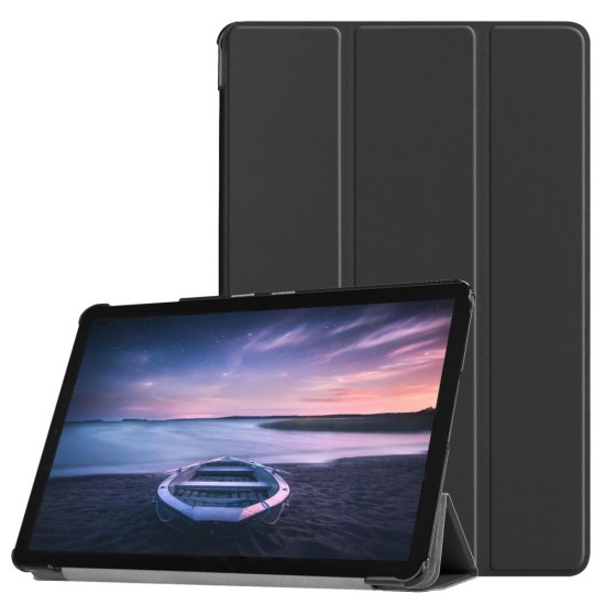 Tri-fold Stand PU Smart Auto Wake/Sleep Leather Case priekš Samsung Galaxy Tab S4 10.5-inch T830 / T835 - Melns - sāniski atverams maciņš ar stendu