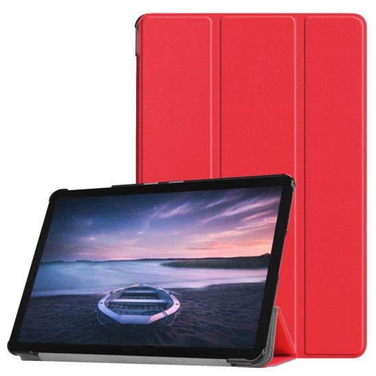 Tri-fold Stand PU Smart Auto Wake/Sleep Leather Case priekš Samsung Galaxy Tab S4 10.5-inch T830 / T835 - Sarkans - sāniski atverams maciņš ar stendu