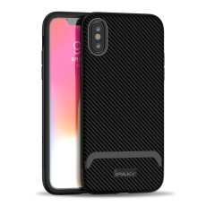IPAKY 2-Piece PC Bumper Carbon Fiber TPU Hybrid Cover priekš Apple iPhone XS Max - Melns - silikona ar plastikas rāmi aizmugures apvalks (bampers, vāciņš, TPU silicone cover, bumper shell)