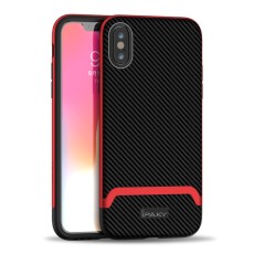 IPAKY 2-Piece PC Bumper Carbon Fiber TPU Hybrid Cover priekš Apple iPhone XS Max - Sarkans - silikona ar plastikas rāmi aizmugures apvalks (bampers, vāciņš, TPU silicone cover, bumper shell)