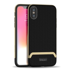 IPAKY 2-Piece PC Bumper Carbon Fiber TPU Hybrid Cover priekš Apple iPhone XS Max - Zelts - silikona ar plastikas rāmi aizmugures apvalks (bampers, vāciņš, TPU silicone cover, bumper shell)