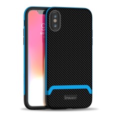 IPAKY 2-Piece PC Bumper Carbon Fiber TPU Hybrid Cover priekš Apple iPhone XS Max - Zils - silikona ar plastikas rāmi aizmugures apvalks (bampers, vāciņš, TPU silicone cover, bumper shell)