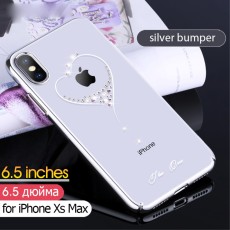 Kingxbar Swarovski Wish series priekš Apple iPhone XS Max - Sudrabs - plastikāta aizmugures apvalks ar kristāliem (bampers, vāciņš, slim TPU case cover, bumper)