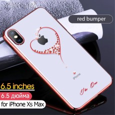 Kingxbar Swarovski Wish series priekš Apple iPhone XS Max - Sarkans - plastikāta aizmugures apvalks ar kristāliem (bampers, vāciņš, slim TPU case cover, bumper)