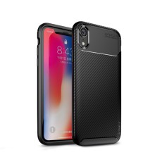IPAKY Carbon Fiber Texture Soft TPU Heat Dissipation Back Airbag Case priekš Apple iPhone XR - Melns - Triecienizturīgs silikona aizmugures apvalks (bampers, vāciņš, slim TPU silicone case shell cover, bumper)