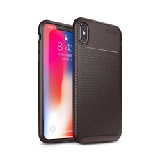 IPAKY Carbon Fiber Texture Soft TPU Heat Dissipation Back Airbag Case priekš Apple iPhone XS Max - Brūns - Triecienizturīgs silikona aizmugures apvalks (bampers, vāciņš, slim TPU silicone case shell cover, bumper)