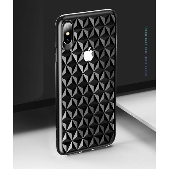 USAMS Diamond Pattern TPU Back Cover priekš Apple iPhone XS Max - Melns - silikona aizmugures apvalks (bampers, vāciņš, slim TPU silicone case cover, bumper)
