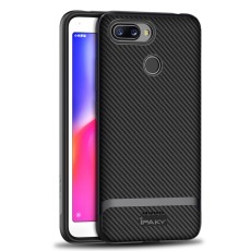 IPAKY 2-Piece PC Bumper Carbon Fiber TPU Hybrid Cover priekš Xiaomi Redmi 6 - Pelēks - silikona ar plastikas rāmi aizmugures apvalks (bampers, vāciņš, TPU silicone cover, bumper shell)