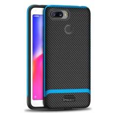 IPAKY 2-Piece PC Bumper Carbon Fiber TPU Hybrid Cover priekš Xiaomi Redmi 6 - Zils - silikona ar plastikas rāmi aizmugures apvalks (bampers, vāciņš, TPU silicone cover, bumper shell)