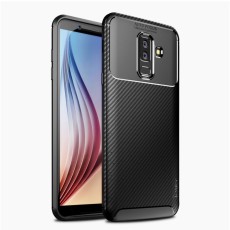 IPAKY Carbon Fiber Texture Soft TPU Heat Dissipation Back Airbag Case priekš Samsung Galaxy A6 Plus (2018) A605 - Melns - Triecienizturīgs silikona aizmugures apvalks (bampers, vāciņš, slim TPU silicone case shell cover, bumper)