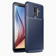 IPAKY Carbon Fiber Texture Soft TPU Heat Dissipation Back Airbag Case priekš Samsung Galaxy A6 Plus (2018) A605 - Zils - Triecienizturīgs silikona aizmugures apvalks (bampers, vāciņš, slim TPU silicone case shell cover, bumper)