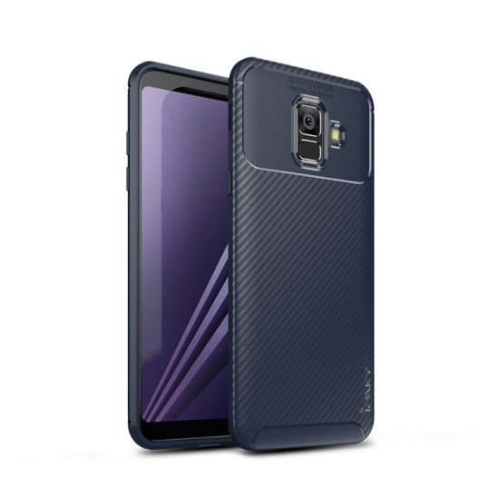 IPAKY Carbon Fiber Texture Soft TPU Heat Dissipation Back Airbag Case priekš Samsung Galaxy A6 (2018) A600 - Zils - Triecienizturīgs silikona aizmugures apvalks (bampers, vāciņš, slim TPU silicone case shell cover, bumper)