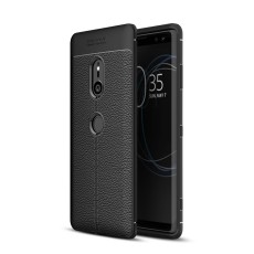 Litchi Skin PU Leather Coated TPU Mobile Phone Case priekš Sony Xperia XZ3 H9436 - Melns - ādas imitācijas triecienizturīgs silikona aizmugures apvalks (maciņš, bampers, vāciņš, slim cover, bumper, back case)