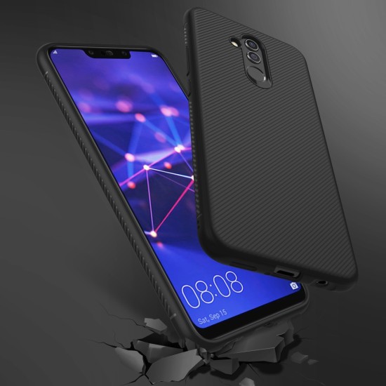 Twill Texture Silicone Mobile Phone Cover Shell priekš Huawei Mate 20 Lite - Melns - triecienizturīgs silikona aizmugures apvalks (bampers, vāciņš, slim TPU silicone case shell cover, bumper)