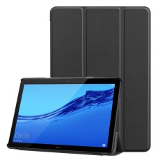 Tri-fold Stand PU Smart Auto Wake/Sleep Leather Case priekš Huawei MediaPad T5 10.1 - Melns - sāniski atverams maciņš ar stendu