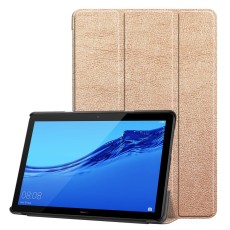 Tri-fold Stand PU Smart Auto Wake/Sleep Leather Case priekš Huawei MediaPad T5 10.1 - Rozā Zelts - sāniski atverams maciņš ar stendu