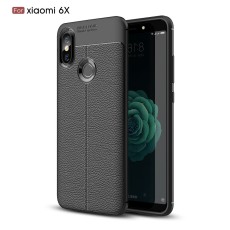 Litchi Skin PU Leather Coated TPU Mobile Phone Case for Xiaomi Mi A2 - Melns - ādas imitācijas triecienizturīgs silikona aizmugures apvalks (maciņš, bampers, vāciņš, slim cover, bumper, back case)