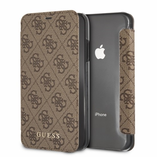 Guess Charms series GUFLBKI65GF4GBR priekš Apple iPhone XS Max - Brūns - sāniski atverams maciņš (ādas maks, grāmatiņa, leather book wallet case cover)