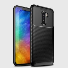 IPAKY Carbon Fiber Texture Soft TPU Heat Dissipation Back Airbag Case priekš Xiaomi Pocophone F1 - Melns - Triecienizturīgs silikona aizmugures apvalks (bampers, vāciņš, slim TPU silicone case shell cover, bumper)
