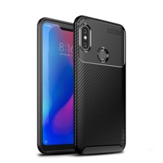 IPAKY Carbon Fiber Texture Soft TPU Heat Dissipation Back Airbag Case priekš Xiaomi Mi A2 Lite / Redmi 6 Pro - Melns - Triecienizturīgs silikona aizmugures apvalks (bampers, vāciņš, slim TPU silicone case shell cover, bumper)