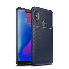 IPAKY Carbon Fiber Texture Soft TPU Heat Dissipation Back Airbag Case priekš Xiaomi Mi A2 Lite / Redmi 6 Pro - Zils - Triecienizturīgs silikona aizmugures apvalks (bampers, vāciņš, slim TPU silicone case shell cover, bumper)