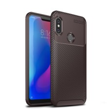 IPAKY Carbon Fiber Texture Soft TPU Heat Dissipation Back Airbag Case priekš Xiaomi Mi A2 Lite / Redmi 6 Pro - Brūns - Triecienizturīgs silikona aizmugures apvalks (bampers, vāciņš, slim TPU silicone case shell cover, bumper)