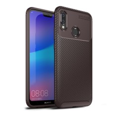 IPAKY Carbon Fiber Texture Soft TPU Heat Dissipation Back Airbag Case priekš Huawei P20 Lite - Brūns - Triecienizturīgs silikona aizmugures apvalks (bampers, vāciņš, slim TPU silicone case shell cover, bumper)