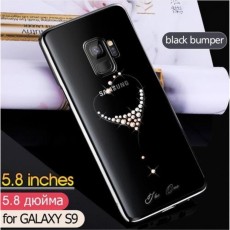 KINGXBAR Swarovski Plated Hard Case priekš Samsung Galaxy S9 G960 - Melns / Loving Heart - plastikāta apvalks (bampers, vāciņš, lim TPU case cover, bumper)