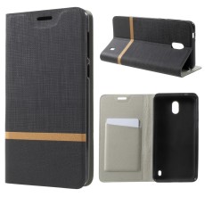 Bi-color Cross Texture Leather Stand Cover Built-in Steel Sheet for Nokia 2 - Melns - sāniski atverams maciņš ar stendu (ādas maks, grāmatiņa, leather book wallet case cover stand)