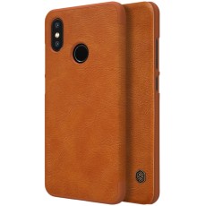 NILLKIN Qin Series Card Holder Leather Flip Case priekš Xiaomi Mi 8 - Brūns - sāniski atverams maciņš (ādas maks, grāmatiņa, leather book wallet case cover)