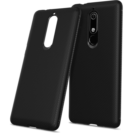 Twill Texture Silicone Mobile Phone Cover Shell priekš Nokia 5.1 (2018) - Melns - triecienizturīgs silikona aizmugures apvalks (bampers, vāciņš, slim TPU silicone case shell cover, bumper)