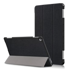 Tri-fold Stand PU Smart Auto Wake/Sleep Leather Case priekš Huawei MediaPad M5 Lite 10.1 - Melns - sāniski atverams maciņš ar stendu